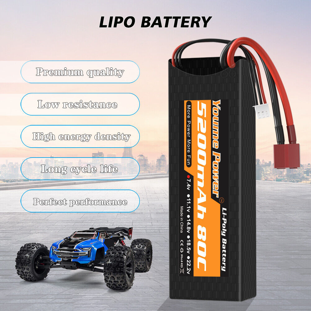 2pcs 2S 7.4V 5200mAh 80C LiPo Battery Deans Hardcase for RC Car Truck Buggy Boat Youme Does Not Apply - фотография #5