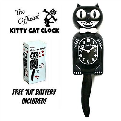 BLACK KITTY CAT CLOCK (3/4 Size) 12.75" Free Battery MADE IN USA Kit-Cat Klock California Clock Company KC-1