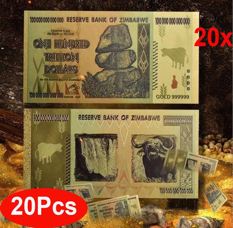 20 Pieces Zimbabwe 100 Trillion Dollar Note Golden Foil Banknote Collection Без бренда - фотография #5