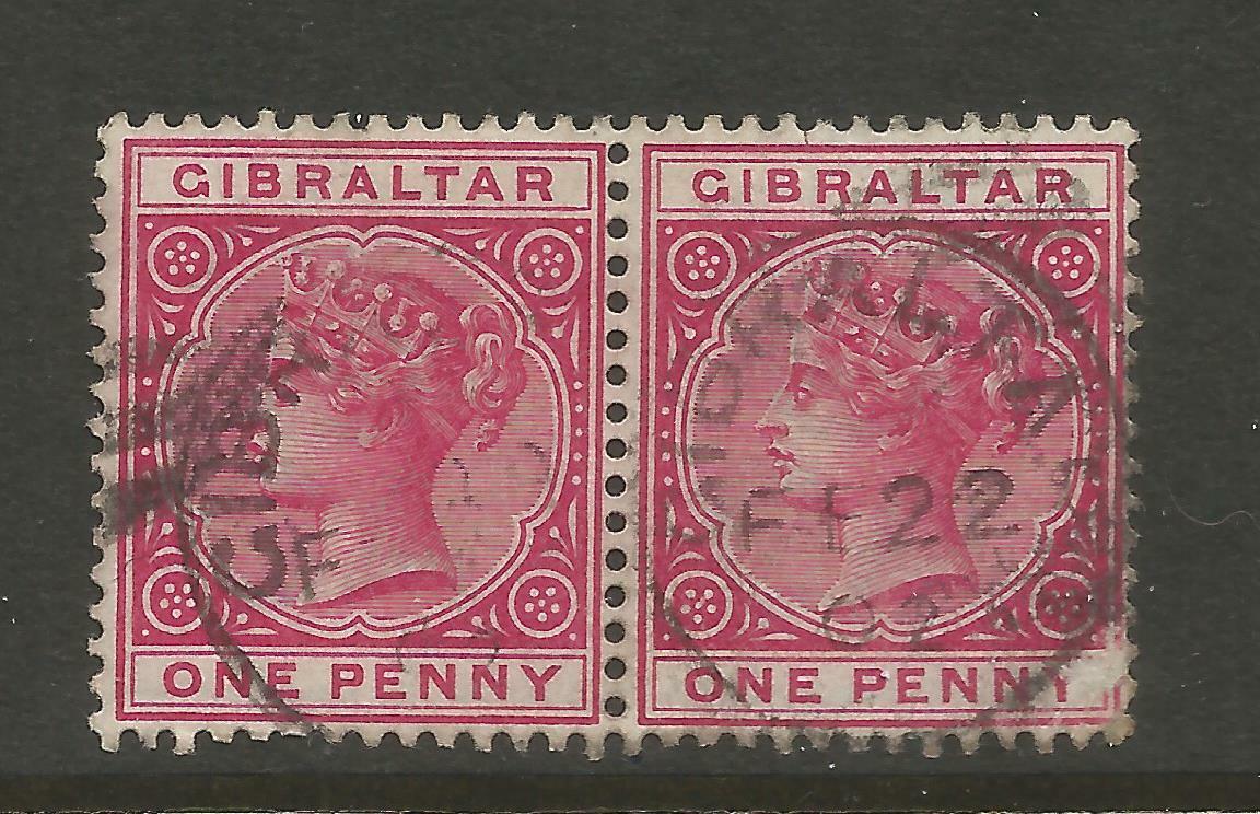 GIBRALTAR, 1898 1d CARMINE QUEEN VICTORIA X 2, S.G 40 USED (o) Без бренда