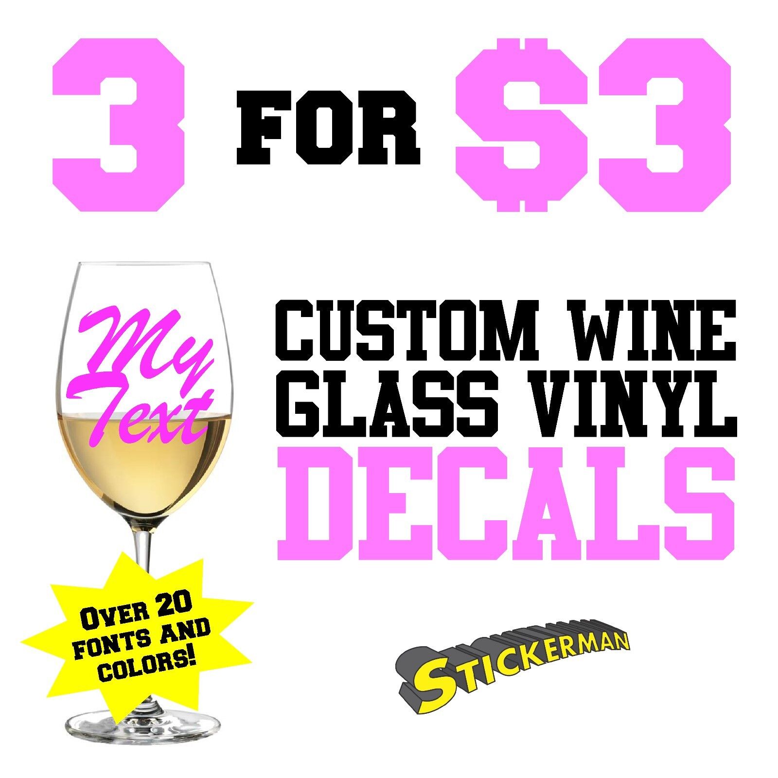 Personalized Custom Name Vinyl Decal Sticker Wine Glass Cup Mug Wedding Gift  Stickerman Does Not Apply