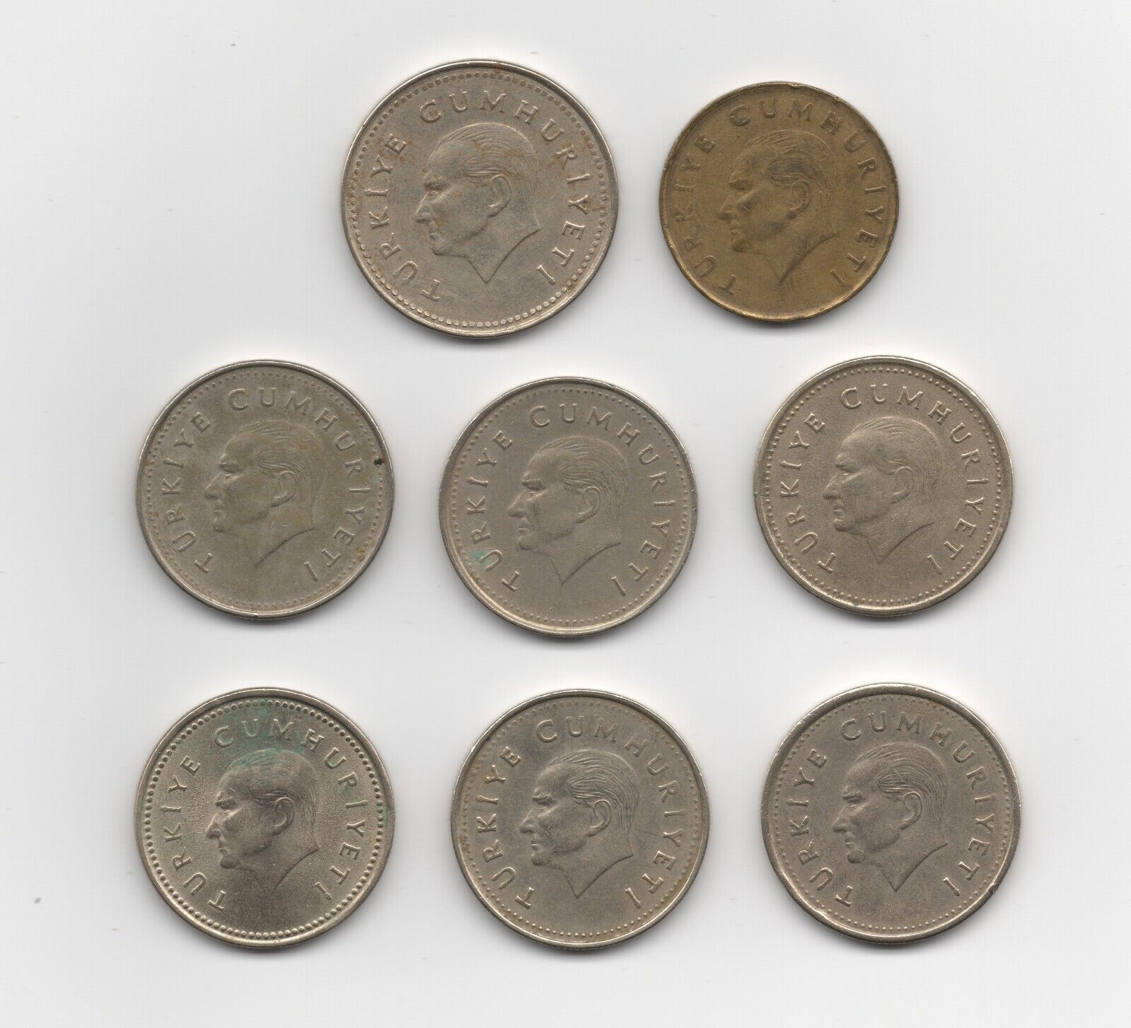 1990s Turkey 8 Coin Lot: 500 Lira, 1000 Lira, 2500 Lira Без бренда