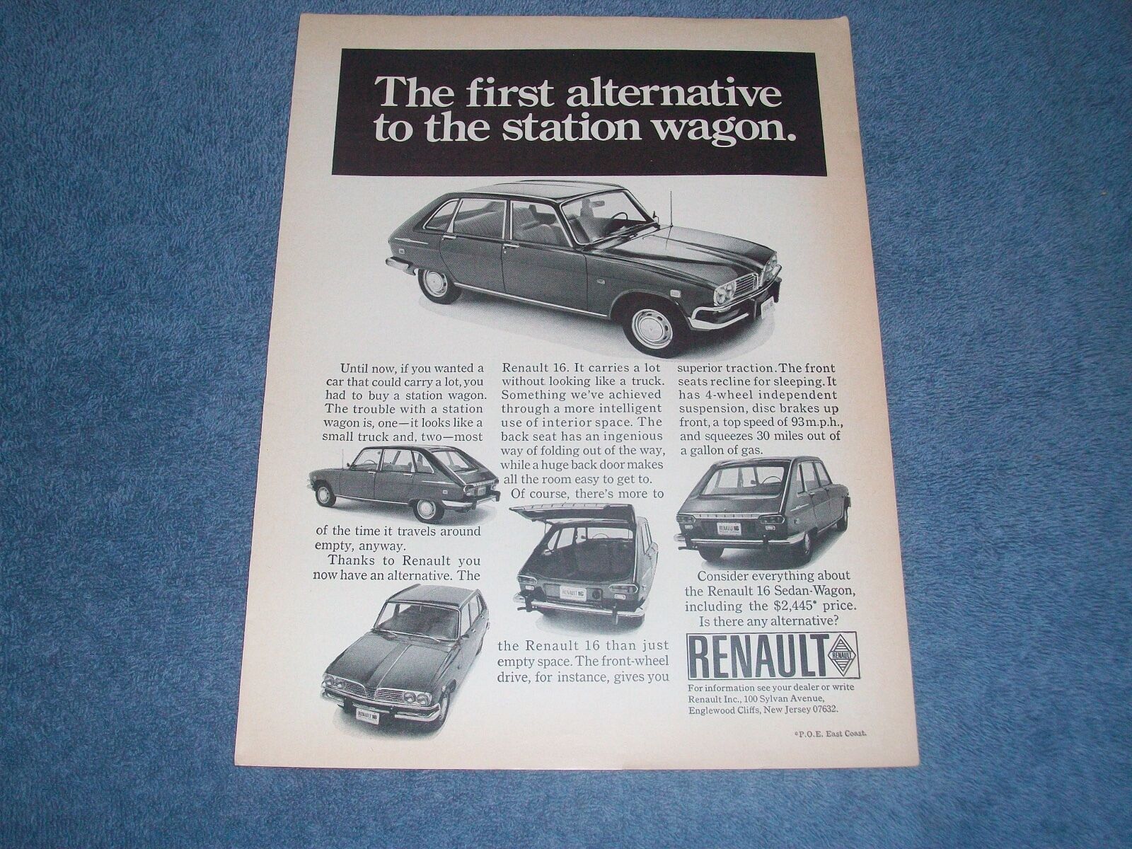 1970 Renault 16 Sedan Wagon Vintage Ad "The First Alternative...." Без бренда