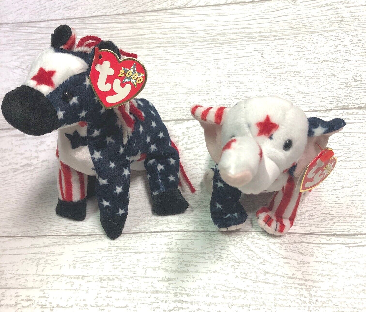 Righty Elephant Lefty Donkey 2000 Retired Ty Beanie Baby Collectible Mint Lot Ty