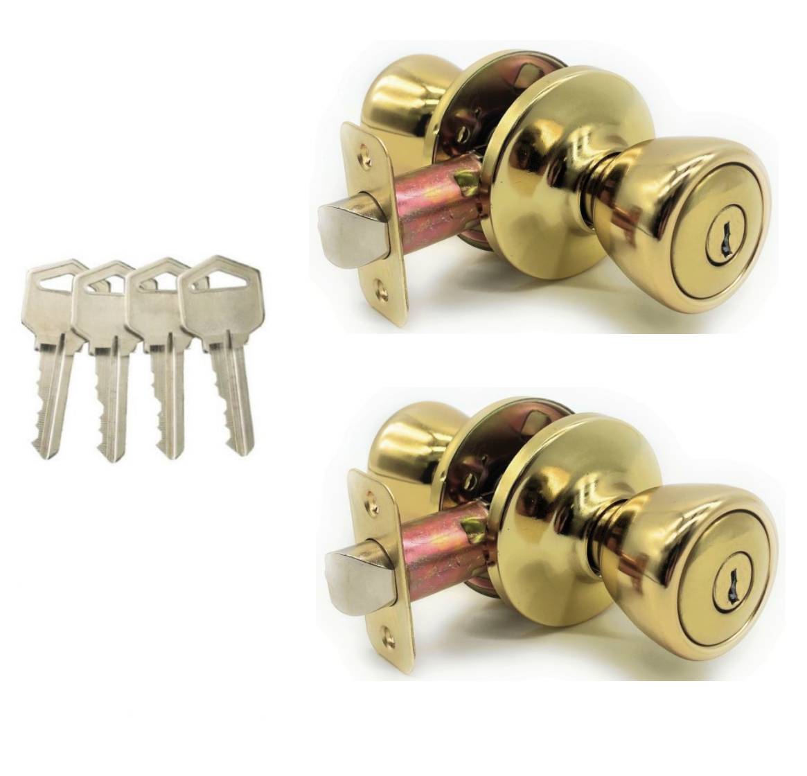 [2-PACK] Keyed Alike Entry Door Knob Lock Set, Polished Brass With 4 Keys Vault Locks 14-843