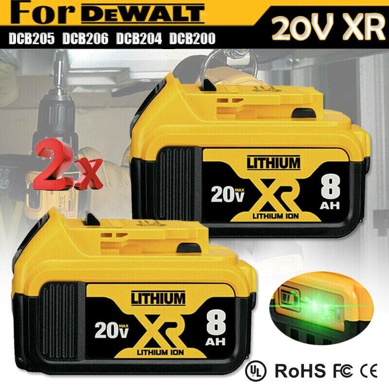 2 Pack For DeWalt 20V Max XR 8.0AH Battery Lithium Ion 20 Volt DCB206-2 DCB205-2 For DEWALT Does Not Apply