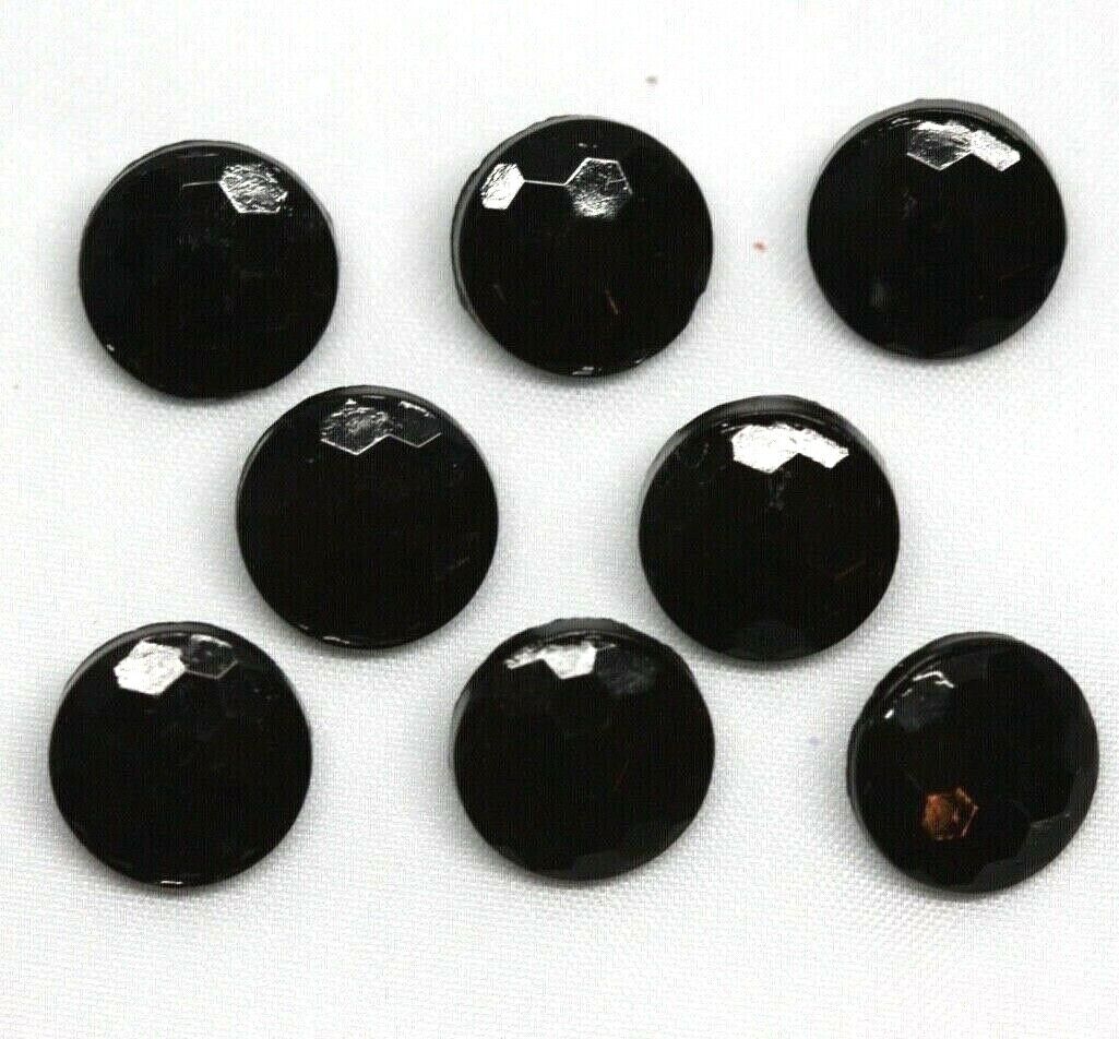 8 Vintage Le Chic Black Glass Honeycomb Buttons Round Faceted Jet Mourning Без бренда - фотография #6