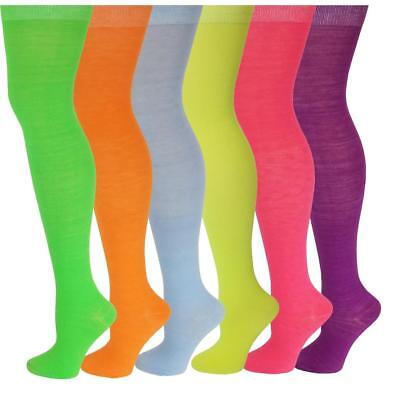 6 Pairs Women Assorted  Solid Neon Colorful Thigh High Over The Knee Socks 9-11 Sumona