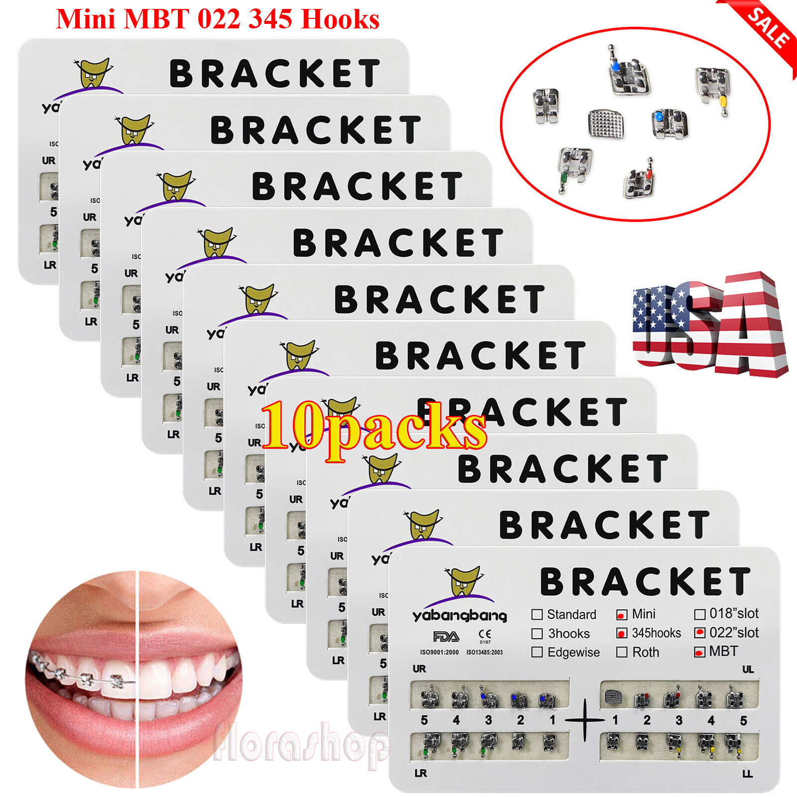 10 packs Dental Orthodontic Brackets Braces Mini Roth Slot 022 345 Hook #2 200PC Yabangbang Does Not Apply - фотография #17