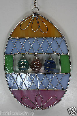 SET OF 3 STAINED GLASS OVAL SUNCATCHERS TIFFANY STYLE MARBLES & WIRE EASTER EGGS Lillian Vernon 044667 - фотография #7