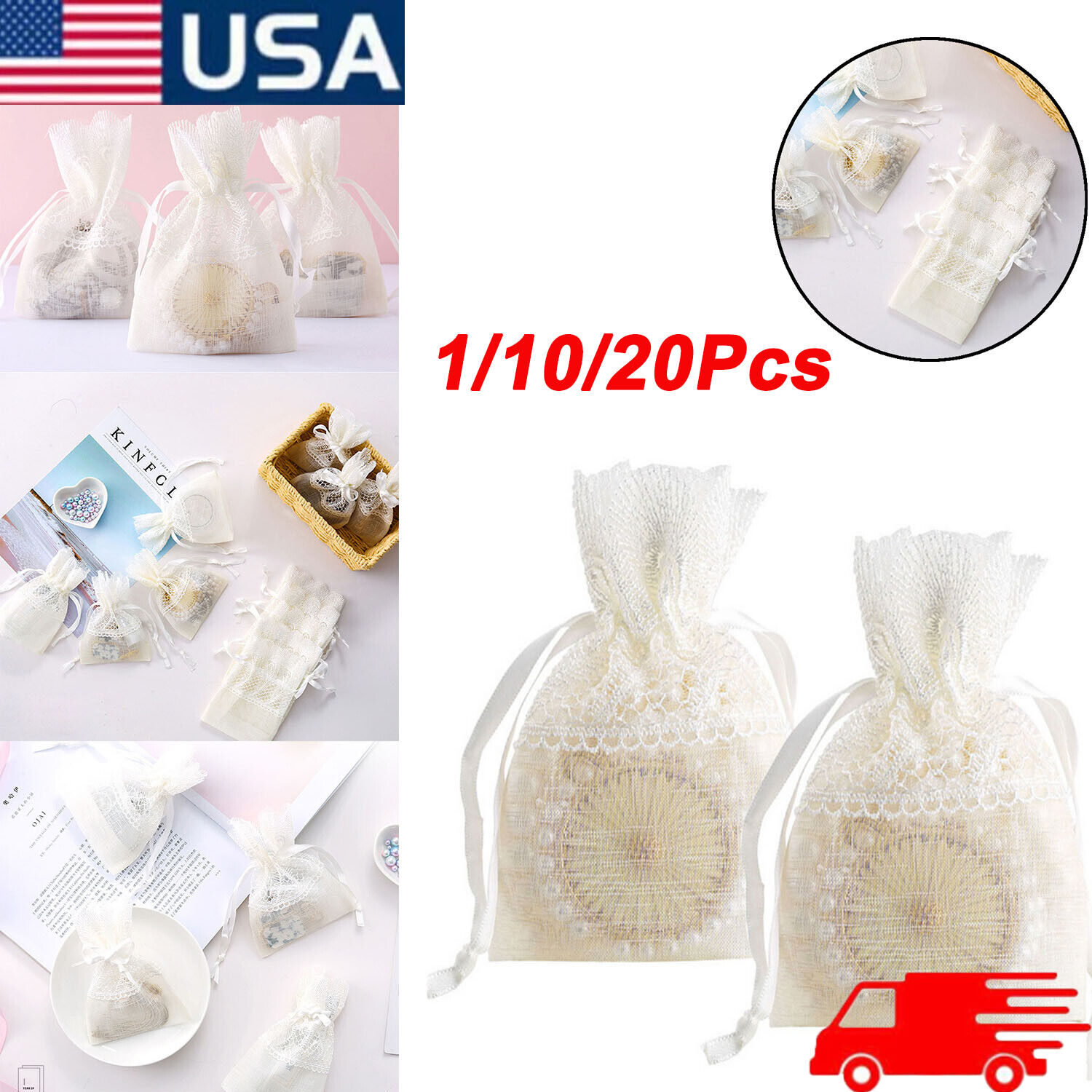 20Pcs Gauze Organza Drawstring Bags Jewelry Pouches Wedding Party Favor Gifts US Unbranded Does not apply