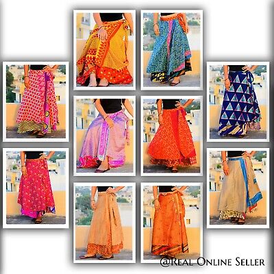 Wholesale Lot 10Pcs Vintage Indian Silk Blend Sari Wrap Around Recycled  Skirts Unbranded Does Not Apply