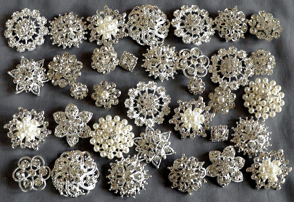 50 Assorted Rhinestone Button Brooch Embellishment Pearl Crystal Wedding Brooch  Your Perfect Gifts