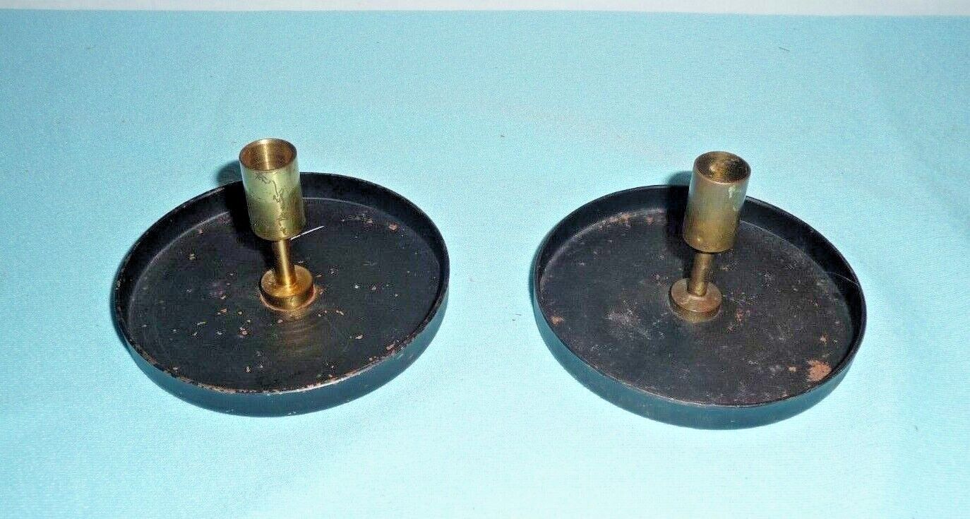 Pair of VTG Black Round Base Brass Candle Stick Holders  Unbranded