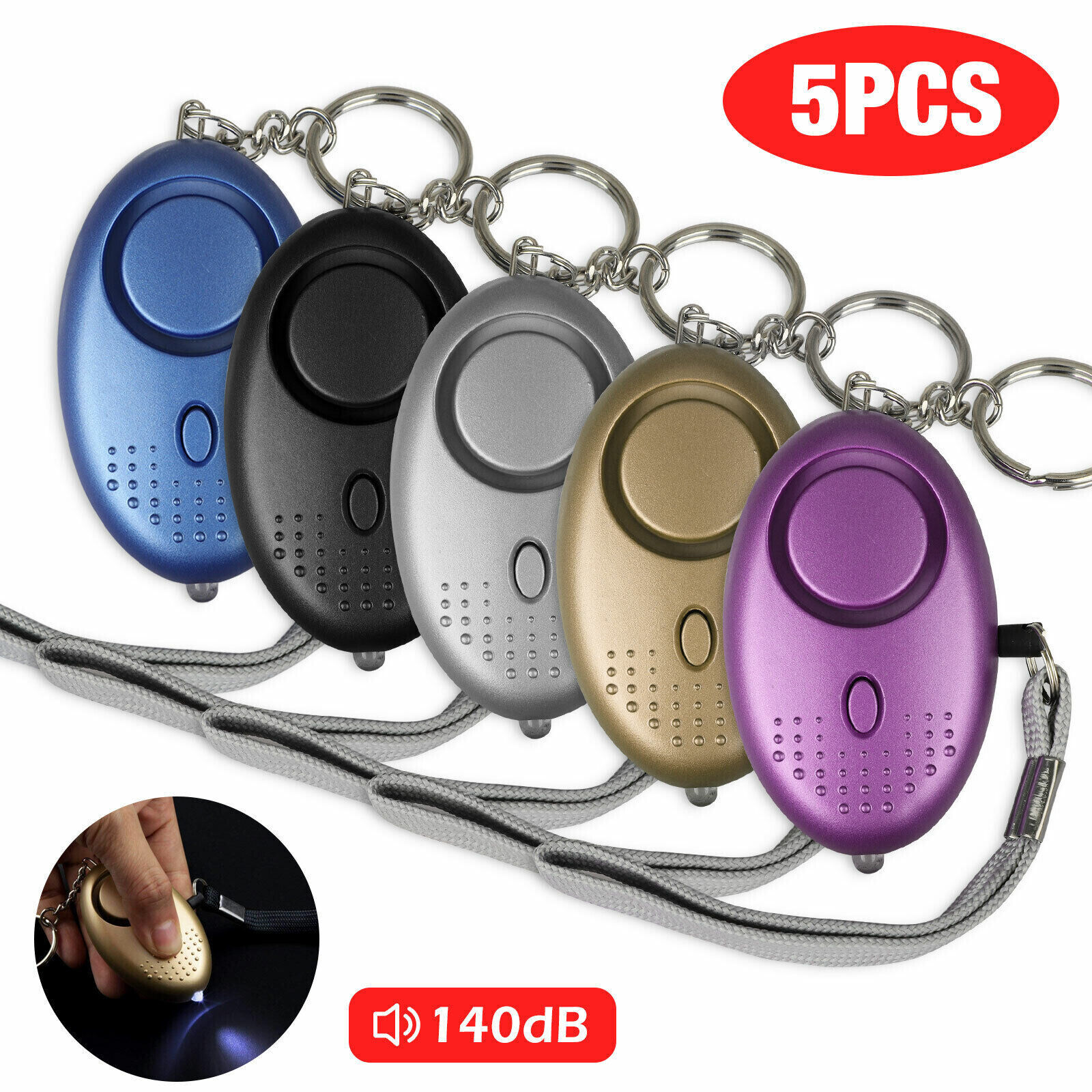 5Pcs Personal Safe Alarm Sound Keychain 140DB Emergency Women Safety LED Light Unbranded