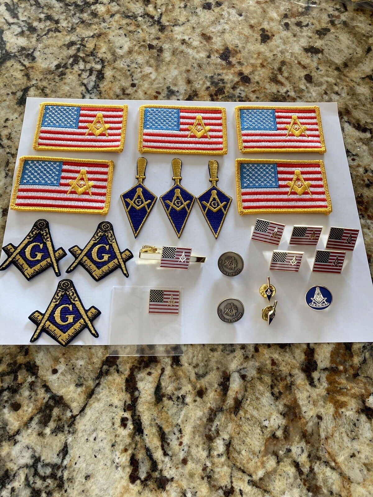 masonic embroidered patches American Flag, Trowel, S&C and Pin Badges    Без бренда
