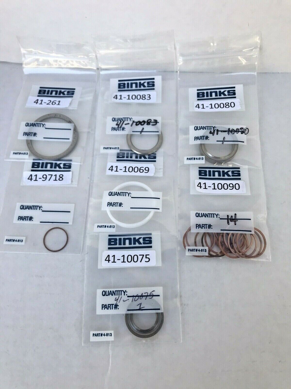 ONE LOT OF 7 BINKS SKU'S = RETAINERS / GLANDS / RETAINERS AND GASKETS - 20 ITEMS Binks 41-10075 / 41-10080 / 41-10083 MORE
