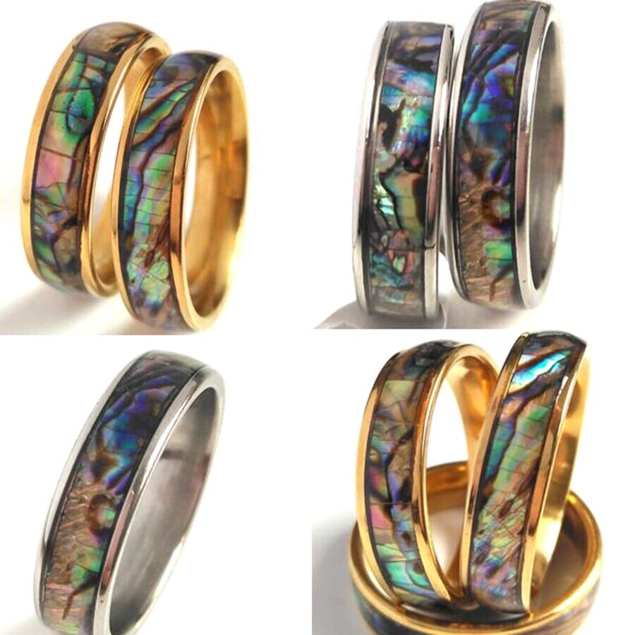 12pcs Gold & Silver Stainless Steel Abalone Shell Ring 6MM Unisex Trendy Jewelry Unbranded