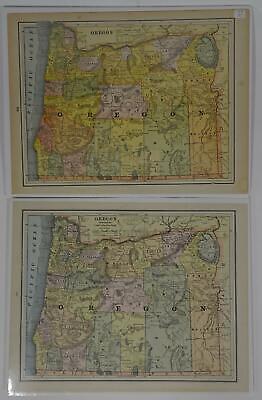 Lot 2 Antique Maps Oregon Gaskell's Atlas of the World 1893 ca 1900 Color Без бренда