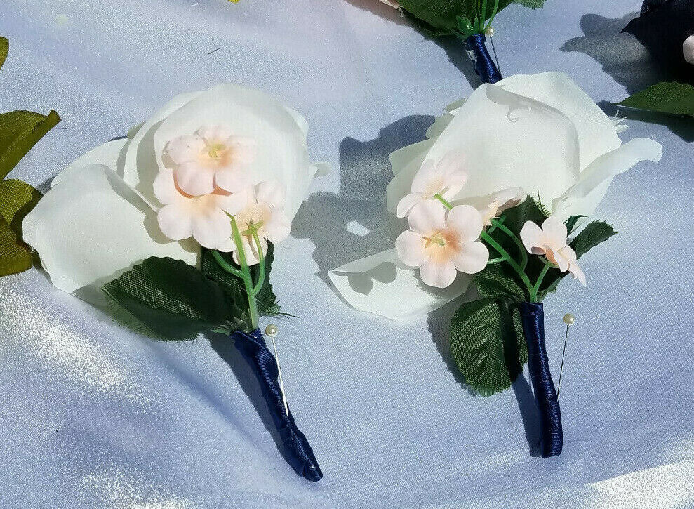 19 Pc Wedding Bouquet Pkg, Ivory, Navy Blue Roses, Blush Peony, Navy & Pink Wedding Bouquet Does Not Apply - фотография #8