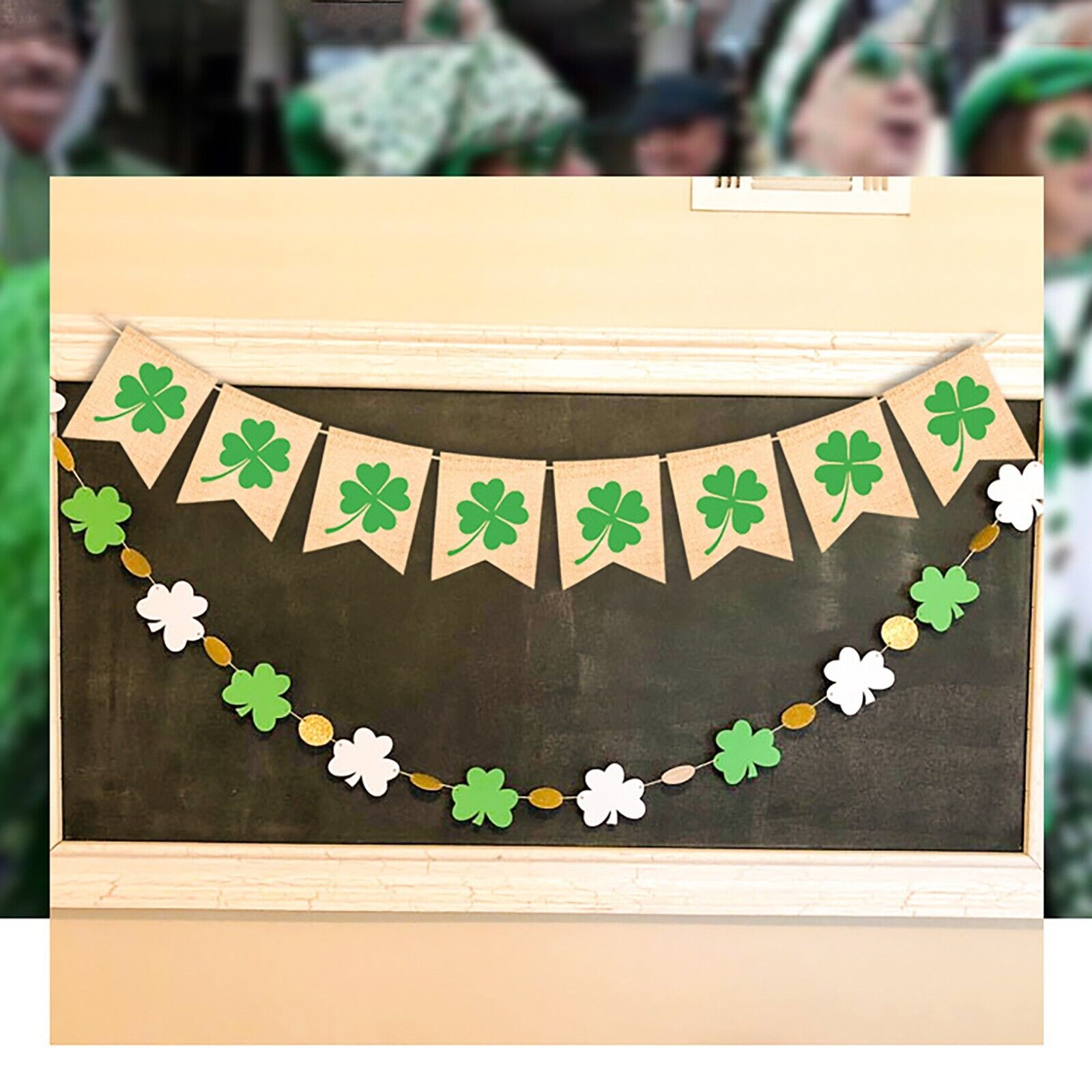 2024 St. Patrick's Day Shop Scene Layout Decoration Linen Flag Pennant Bunting Без бренда - фотография #12