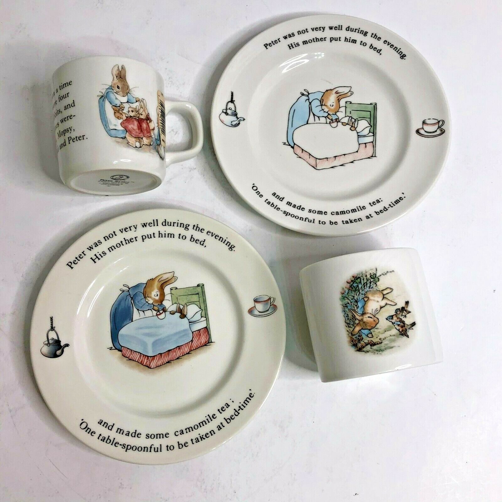 LOT Peter Rabbit Wedgwood England 1991-1993 Cup, 2 Saucers & Oval Penny Bank  Wedgwood
