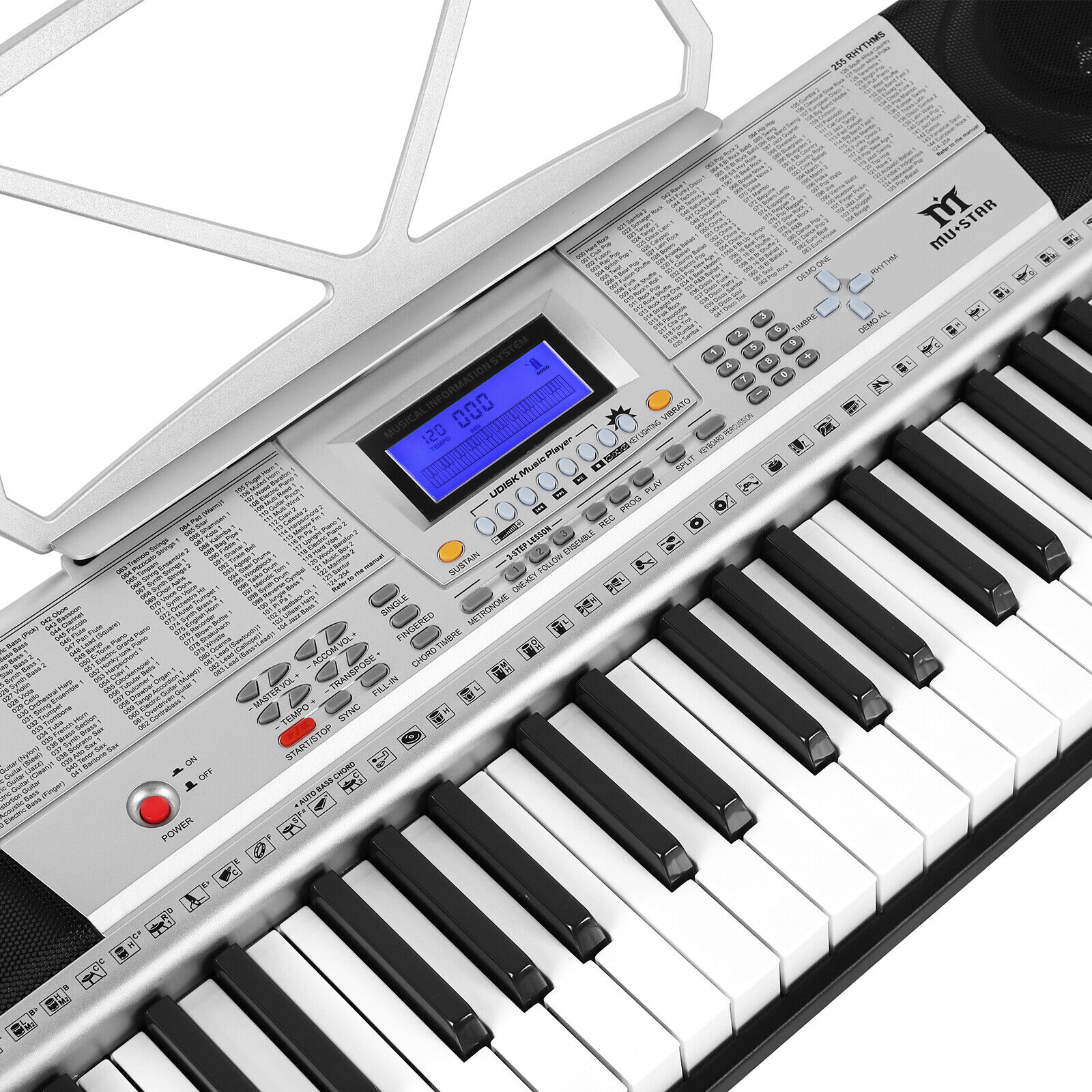 Portable 61Key Electronic Lighted Keyboard Piano LCD Screen Headphone Microphone Mustar S6010400 - фотография #15