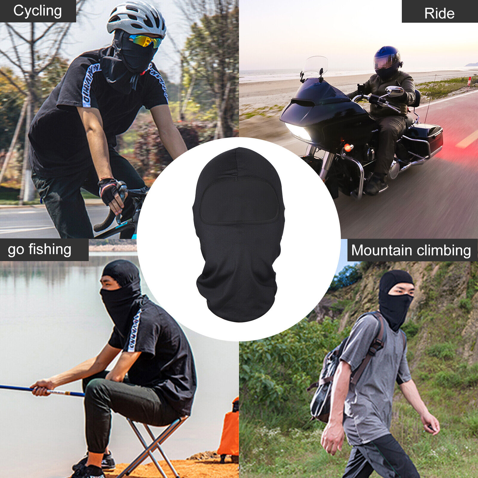 6 Pack Black UV Protection Motorcycle Cycling Ski Balaclava Hood Full Face Mask  Unbranded - фотография #10