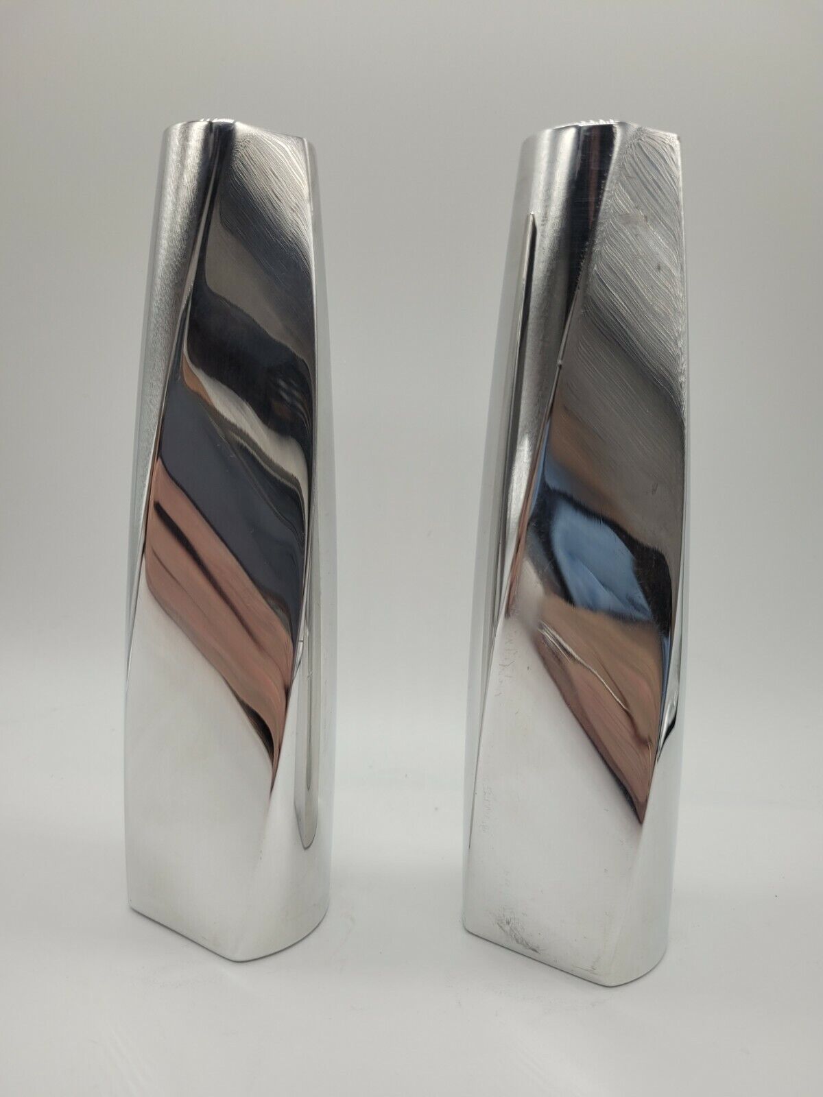 NAMBE Pair Twist Fred Bould 6236 Silver Candlesticks Holders 7” 2002 Pair Nambé NAMBE Twist Fred Bould 6236