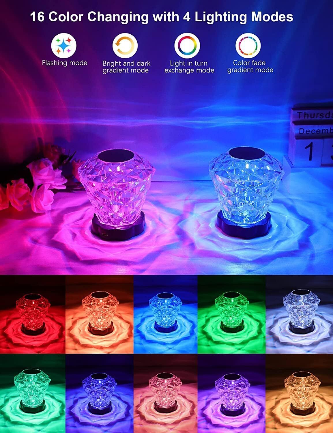 Crystal Lamp 16 Color, Touch Control Rose Table Lamp, Remote Clear  BestYiJo - фотография #3