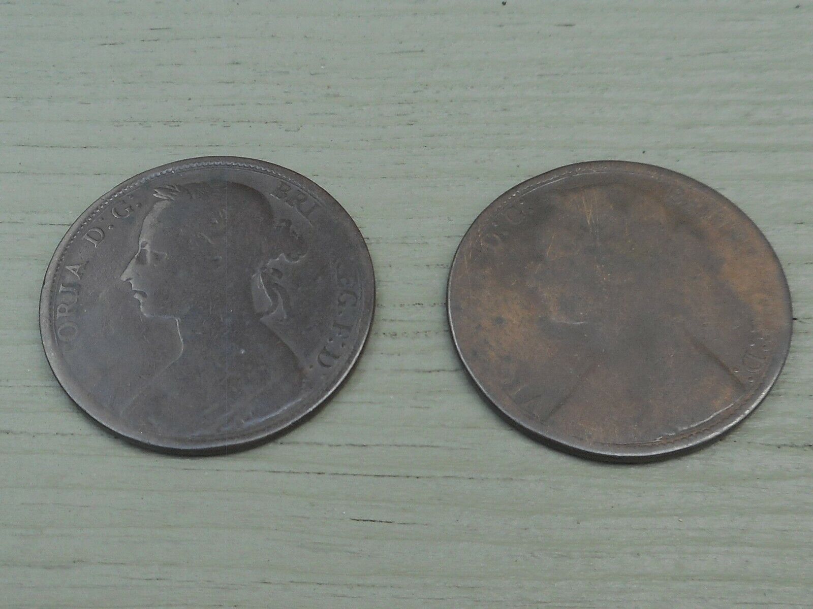1877 & 1890 LOT OF 2 COINS BRITAIN One Penny 1 Pence Cent Queen Victoria Без бренда - фотография #6