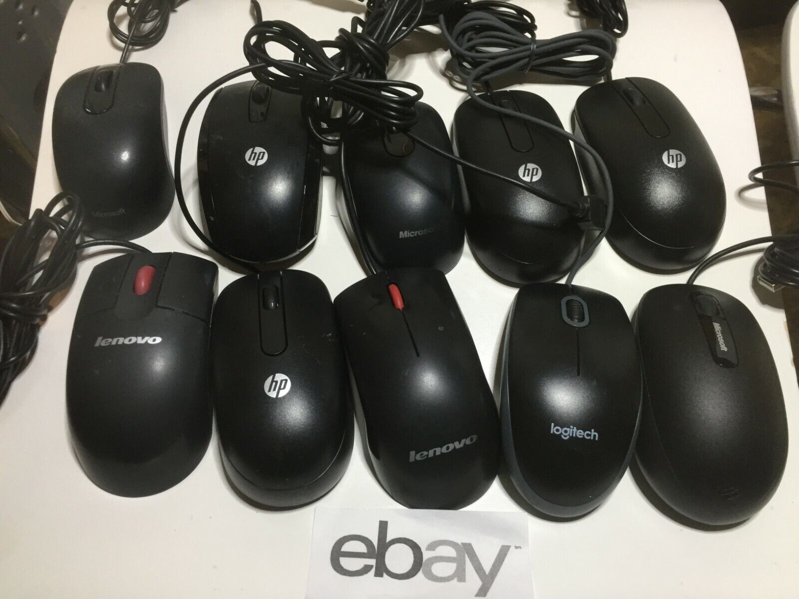 Mixed Lot of 10 Lenovo HP Microsoft Logitech USB Optical Mouse w/ Scroll Wheel  Dell Does Not Apply