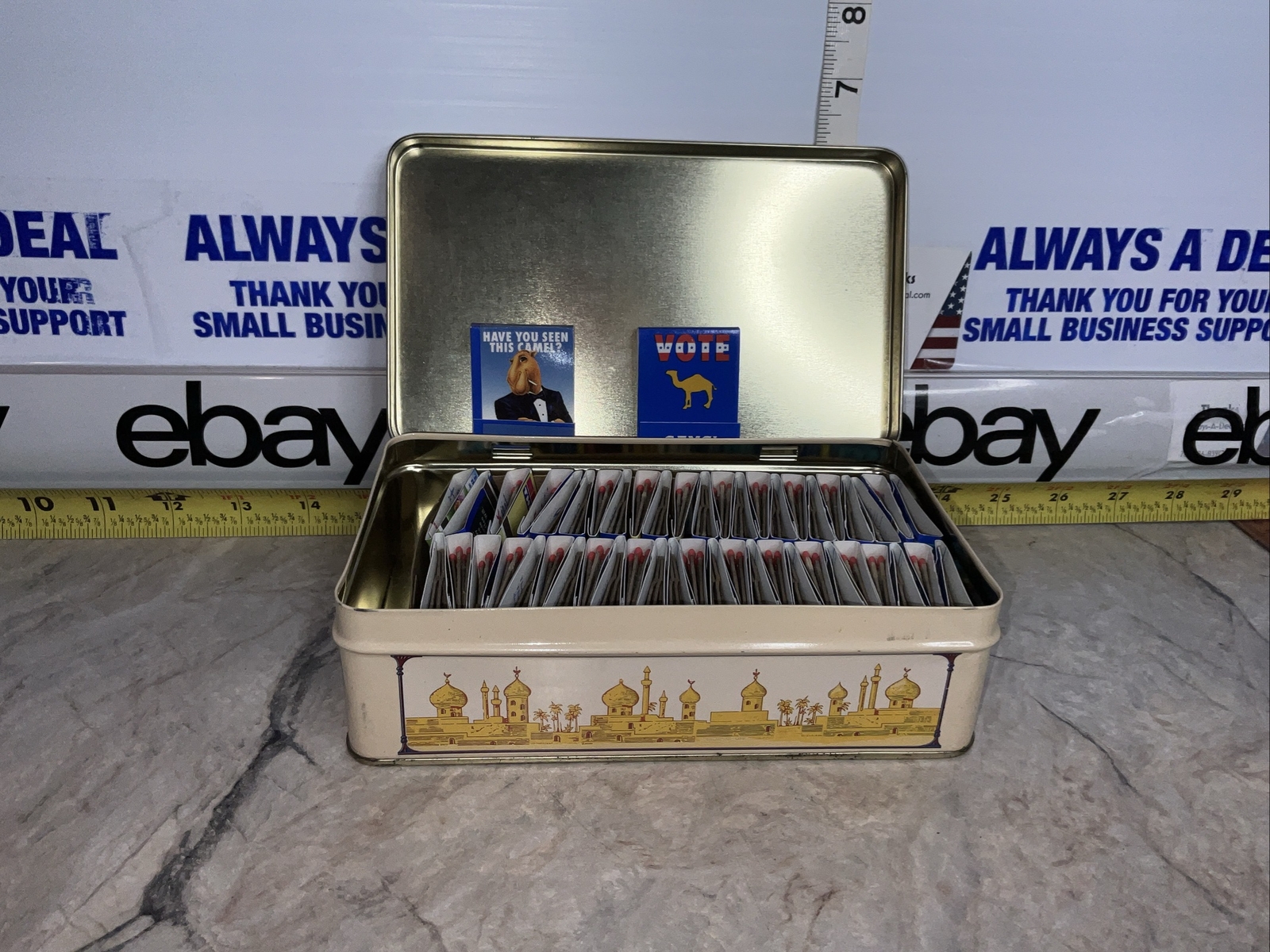 Vintage Camel 80’s Tin SMOKIN' JOE'S Rectangle Metal Tin CAMEL 50 Matches Beige Smokin' Joe's Racing - фотография #2