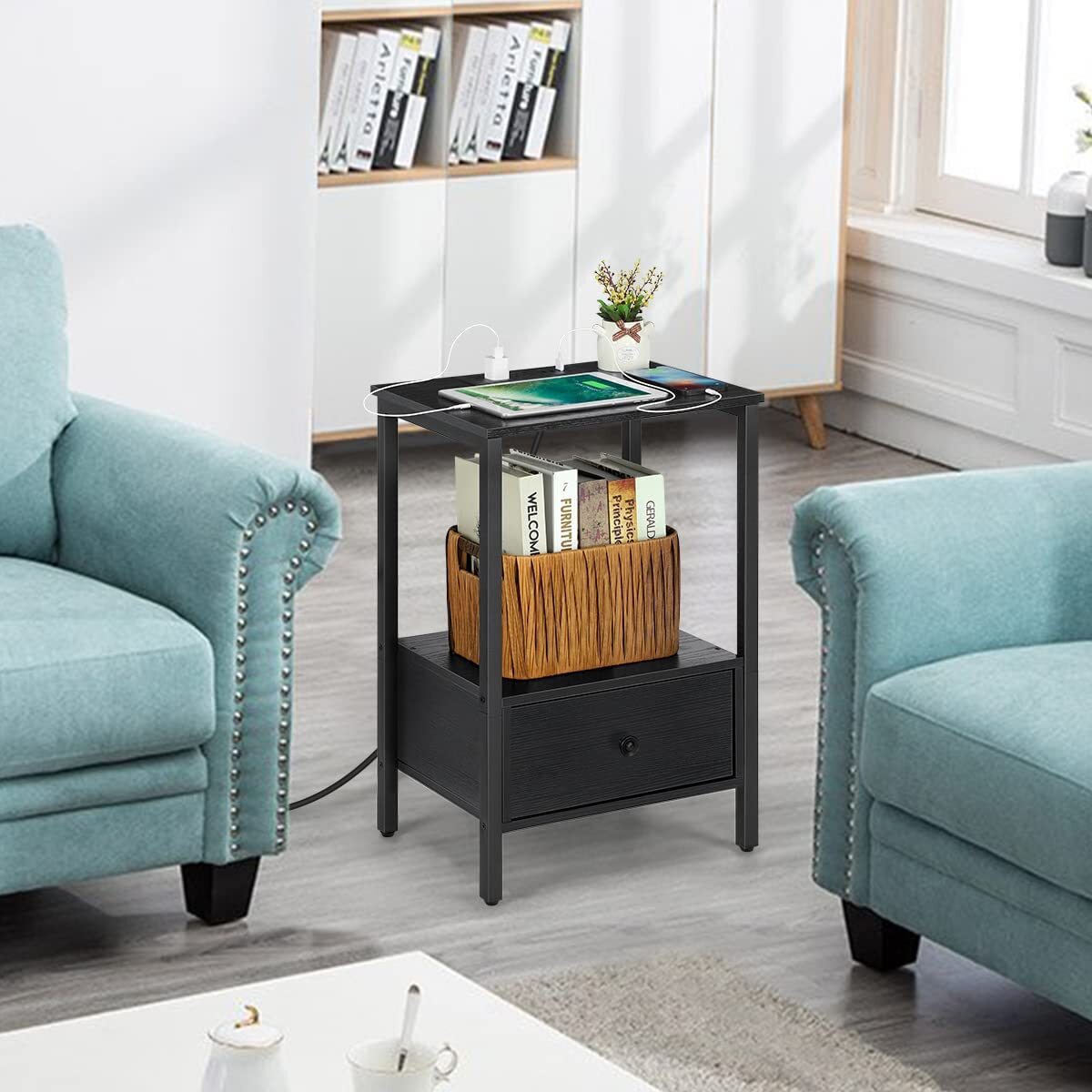 Bedside Table Nightstand with Drawer Display Storage Shelf Wood Side Table 2tier Unbranded Does Not Apply - фотография #2
