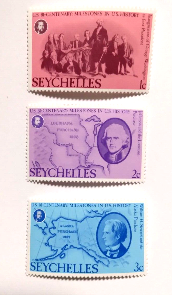3 SEYCHELLES Stamps US BI- Centenary Milestones in US History Louisiana Purchase Без бренда