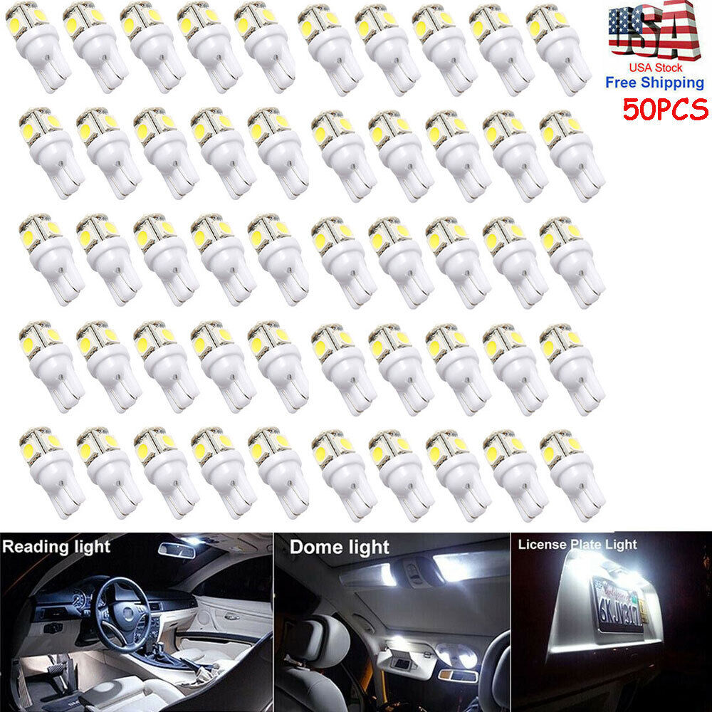 50Pcs Super White T10 Wedge 5-SMD 5050 LED Light bulbs W5W 2825 158 192 168 194 isincer Does Not Apply