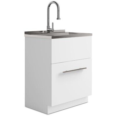 Simpli Home Metro Modern 28"Laundry Cabinet With Faucet And Stainless Steel Sink Без бренда AXCLDYMET28-SS