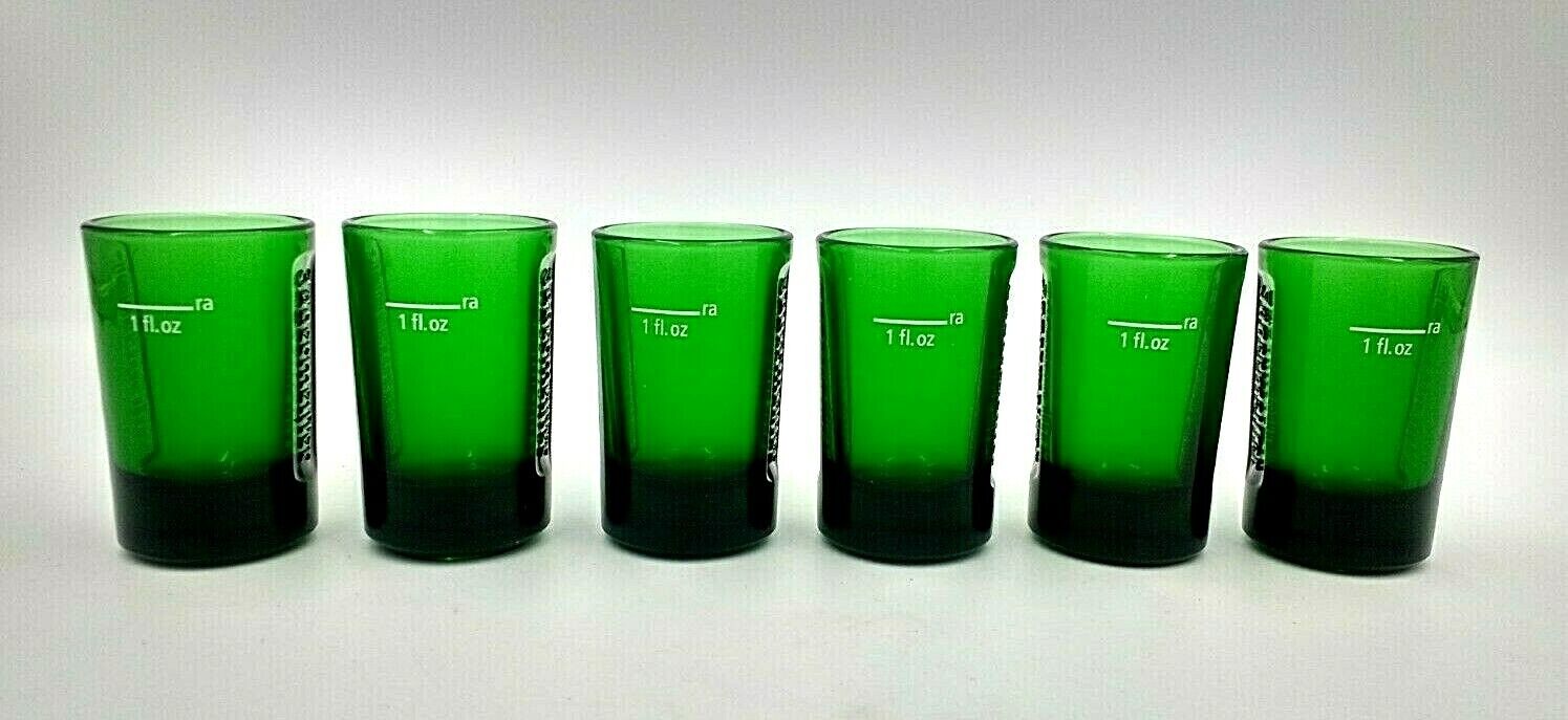 6 New Embossed Green Glass 1 Ounce Jagermeister Shot Glasses Jägermeister - фотография #7