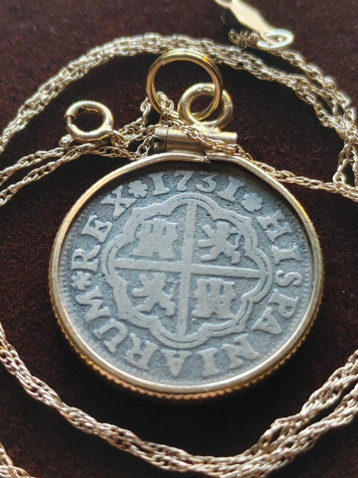Genuine 1731 Spanish Reale 14K Gold pendant On a 14K  18" Gold Chain w COA & Box Everymagicalday - фотография #15