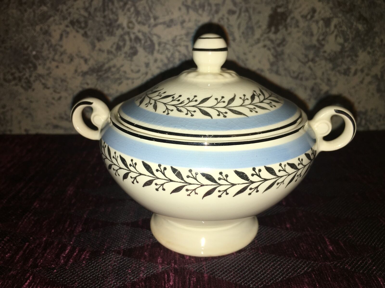 TAYLOR SMITH TAYLOR covered vegetable sugar bowl metallic silver vine blue vntg Taylor Smith Taylor - фотография #10