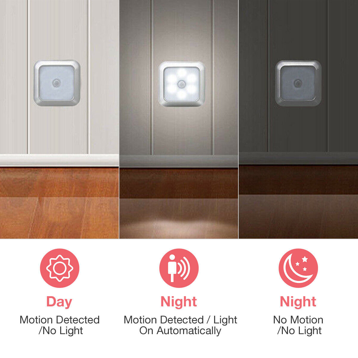 6-LED Wireless Motion Sensor Night Light Wall Cabinet Closet Stair Battery Lamp Housmile Under Cabinet Lights - фотография #8