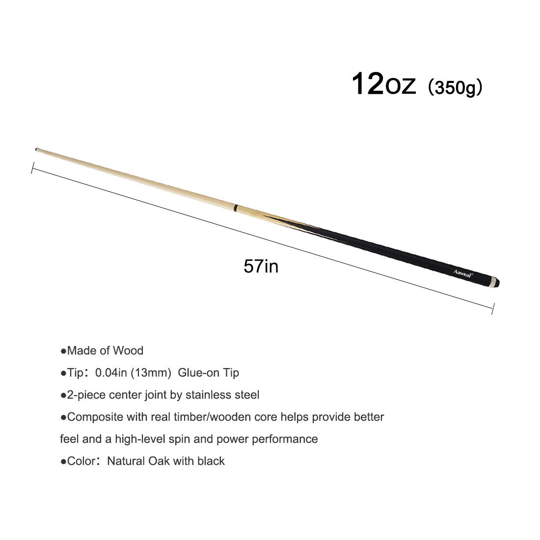 57" Wooden  Billiard Stick Pool Cue Snooker Cue 12oz House Sport Free Case Aaweal Does Not Apply - фотография #3