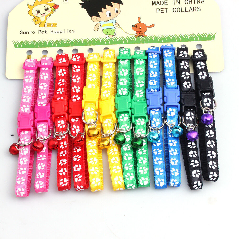 12PCS/Lot Dog Collars Pet Cat Nylon Collar W/Bell Necklace Buckle Wholesale Unbranded