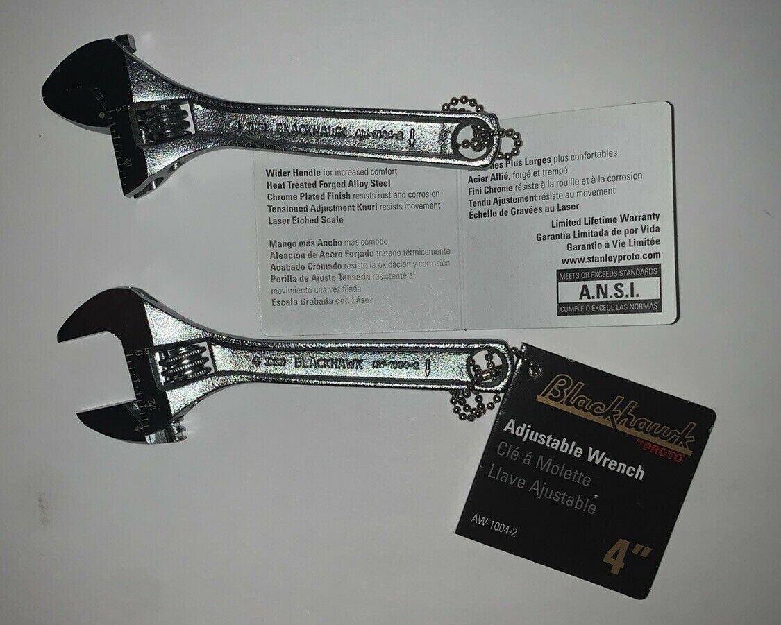 LOT of 2 BLACKHAWK PROTO 4" ADJUSTABLE WRENCH AW-1004-2 LASER ETCHED Blackhawk by Proto AW-1004-2