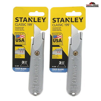 2 Stanley Fixed Blade Utility Box Knife Cutter ~ New Stanley 10-209
