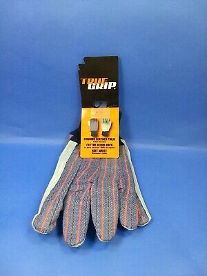 4 pairs work gloves TRUE GRIP LEATHER PALM knit wrist cuff & cotton denim back  TRUE GRIP 9210 - фотография #5