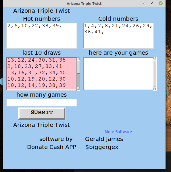 Arizona Triple Twist - Fantasy 5 - Pick 3 software DVD for Windows 7 & 8 & 10 Custom Made software writtenby me