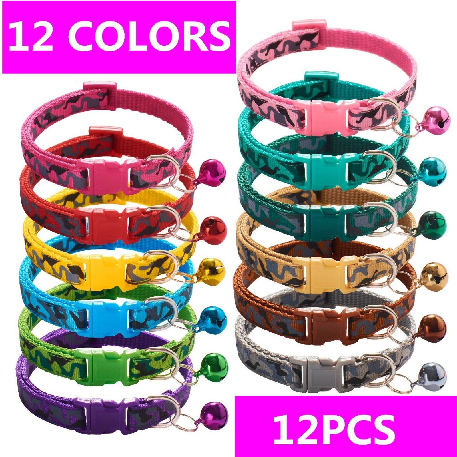 12 PCS Lot of Wholesale Dog Collar Adjustable Buckle Collar W/ Bell Small Puppy Unbranded