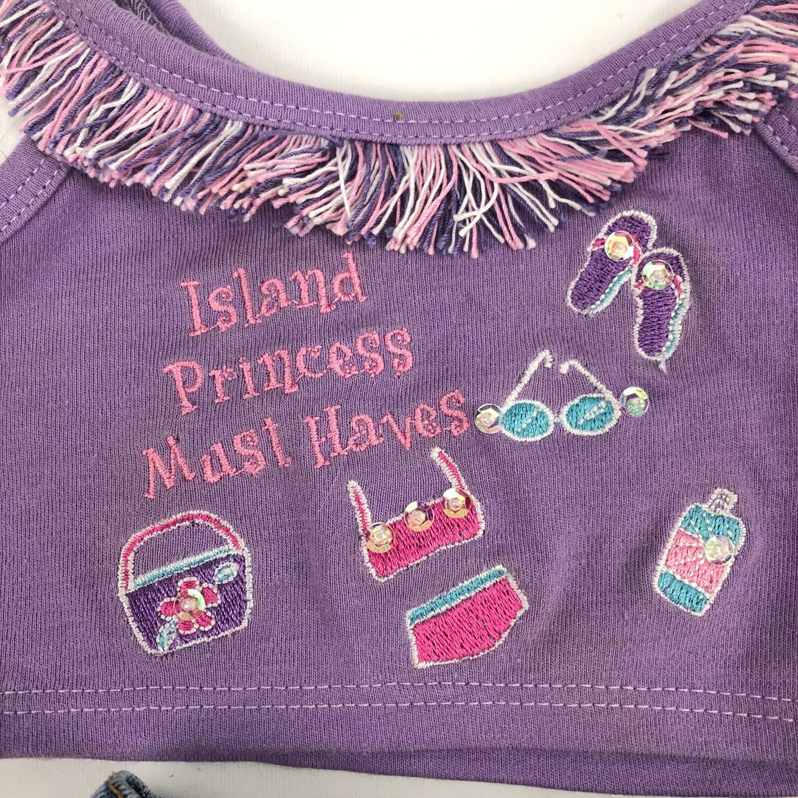 Build A Bear Clothes Purple Fringe Island Princess Shirt Denim Skirt Shoes BABW Build-A-Bear Workshop - фотография #3