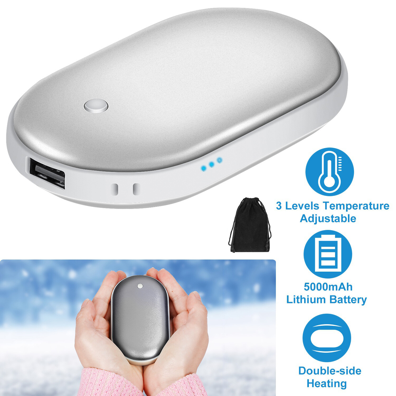 2 Pack Rechargeable Hand Warmers USB Power Bank Electric Pocket Heater Warmer iMounTEK Does Not Apply - фотография #4
